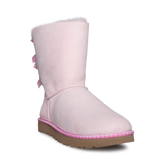 UGG Bailey Bow Gingham Seashell Pink Boots - Women's - Picture 3 of 6